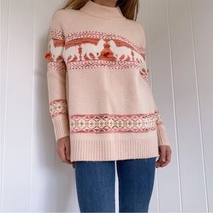 Anthropologie Aimee Alpaca Pompom Blush Pink Peach Mock Neck Sweater Sz XS